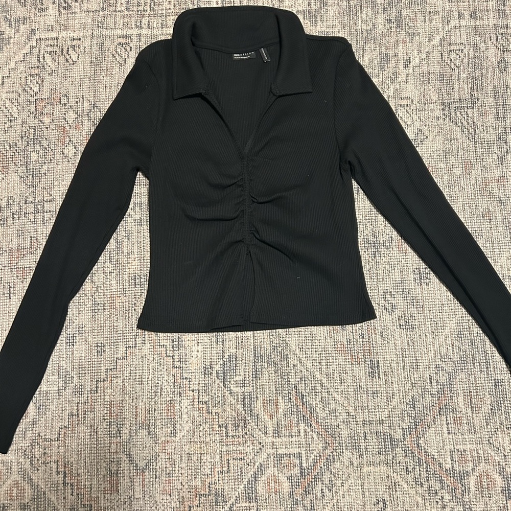 Black Ruched Long Sleeve Top